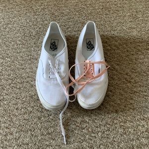 White Vans Authentic with pink shoelace!